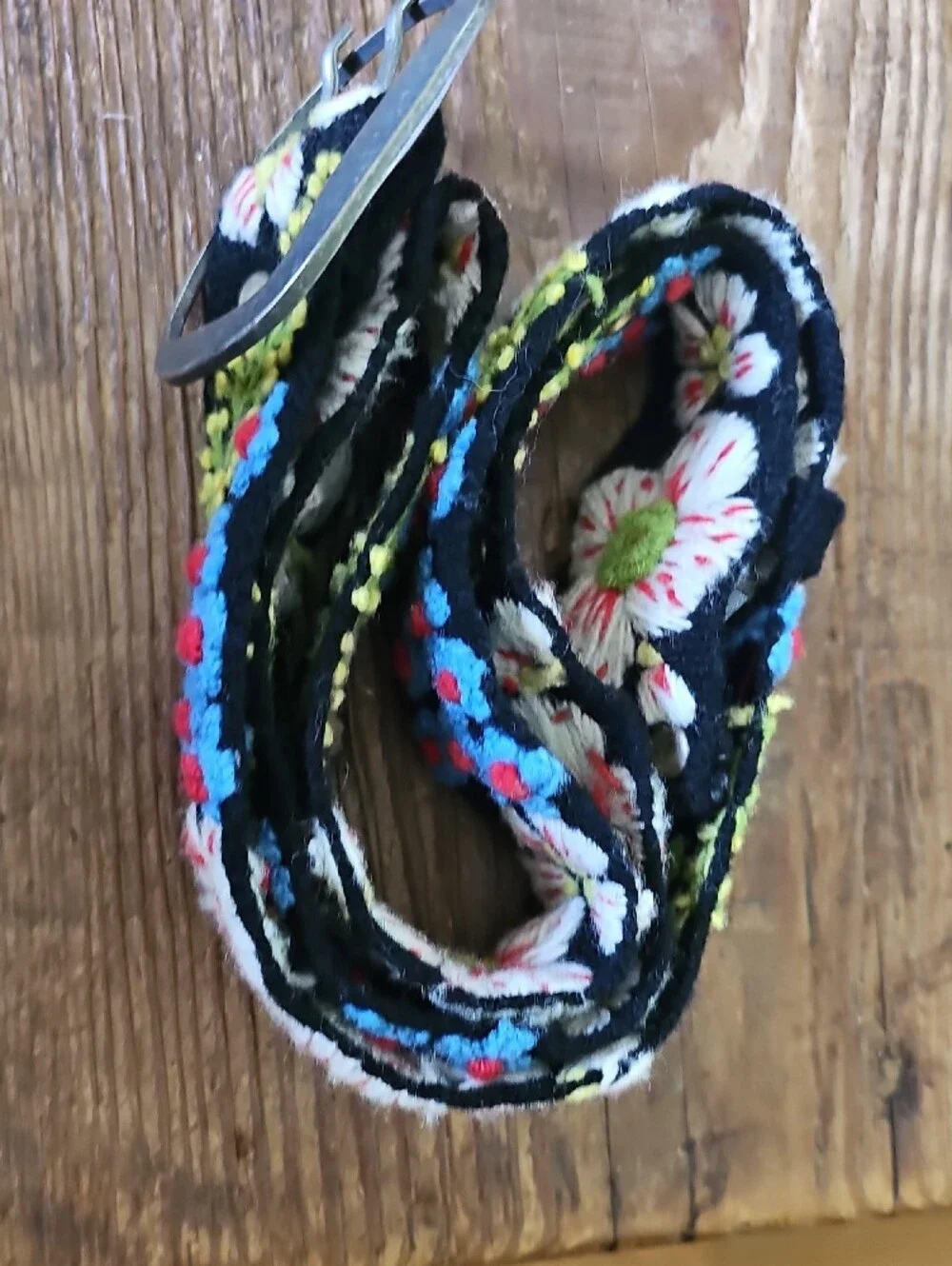 Jenny Krauss Floral Embroidered Black Belt with Multicolor Blooms